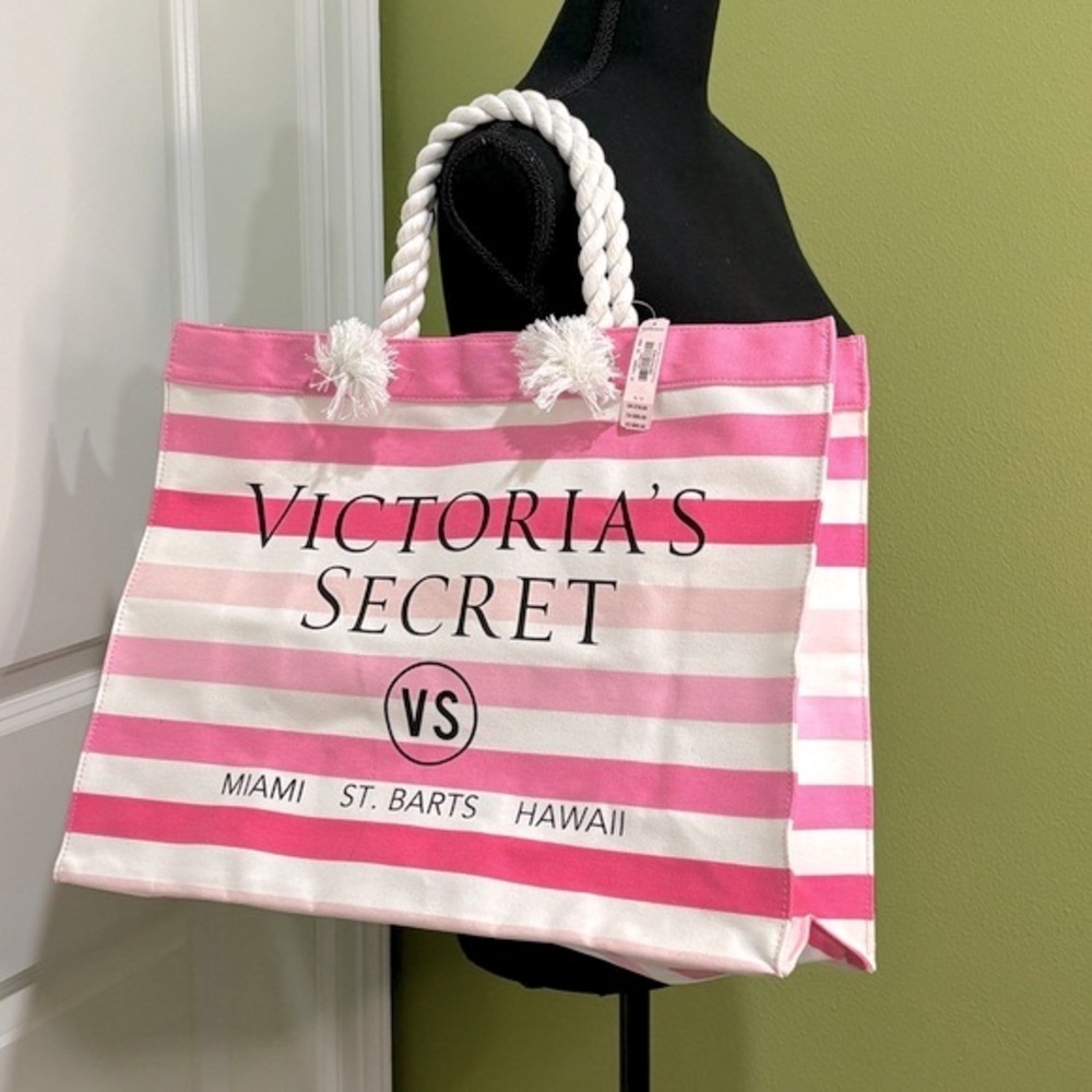 Victoria’s Secret Striped Tote Bag Pink White NWT